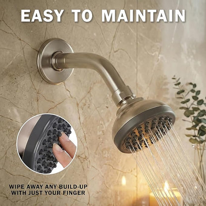 Aqua Elegante Pressure Boosting Shower Head - 2.5 GPM - Brushed Nickel | 3 Inch Wall Mount, Water Saving Showerhead, Best For Low Flow Showers With Anti-Clog Nozzles & Adjustable Brass Fitting