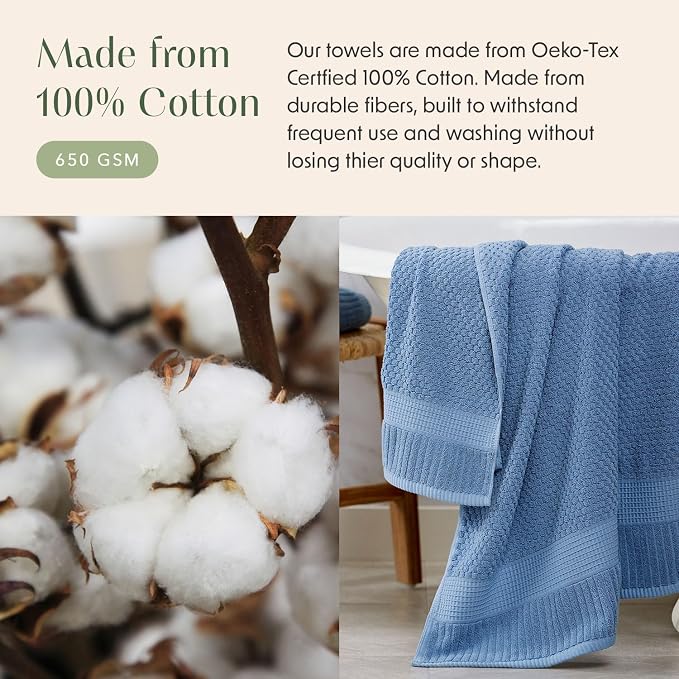 6 Pack 100% Cotton Hand Towels | Blue Towels | Oeko‑TEX Standard 100 | Soft & Absorbent, Quick‑Dry | Trinity Collection - Blue Shadow
