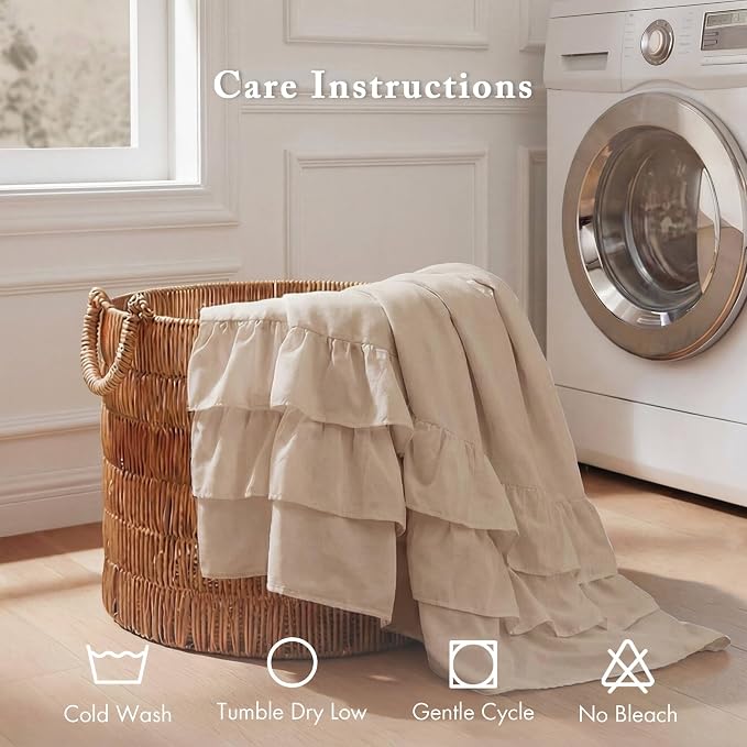 Madison Park Grace Ruffle Shower Curtain for Bathroom, 72"x 72", Beige | Farmhouse Cottage Top, Machine Washable, Shabby Chic Ruffled Decor Fabric, Privacy Screen, Solid Color