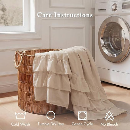 Madison Park Grace Ruffle Shower Curtain for Bathroom, 72"x 72", Beige | Farmhouse Cottage Top, Machine Washable, Shabby Chic Ruffled Decor Fabric, Privacy Screen, Solid Color
