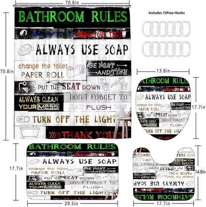 AZHM Letter Plank Pattern Shower Curtain Set for Bathroom 4 Pcs Black Bathroom Accessory Decor Sets with Shower Curtain and Rugs