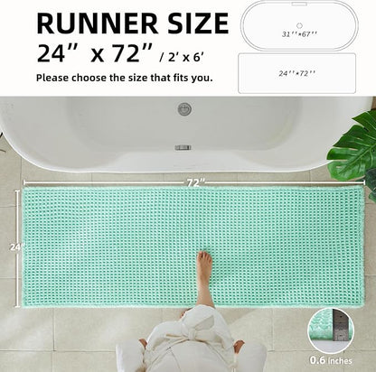 TYUU Waffle Runner Rug Bathroom, Long Boho Bath Mat, 72x24 Aqua Blue | Super Absorbent Quick Dry Bath Rug, Non-Slip Backing, Soft Waffle Washable Farmhouse Bathroom Mats, Tub, Shower & Home Decor