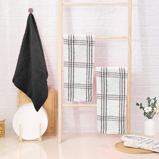 DAN RIVER Black Kitchen Towels,12 Pack,16x26 Inches Absorbent Dish Towels | 100% Cotton Absorbent Soft cotton kitchen towels for drying dishes, Quick Dry, Dish Towels for kitchen,Tea and Bar towels set