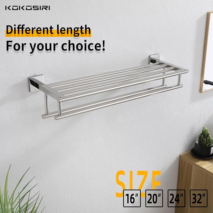 KOKOSIRI Bathroom Towel Rack Towel Holder 20 Inch Towel Shelf with Double Towel Bars Wall Mounted SUS 304 Stainless Steel, Polished Chrome, B6005CH-L20