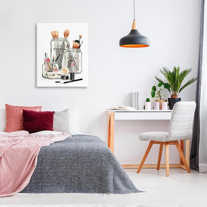 Glam Fashion Makeup in Jars, 30 x 40 Inch Canvas Wall Art | Stupell Industries · By Ziwei Li · Ready to hang · Chic decor for bedroom · vanity · or dressing room · Made in USA