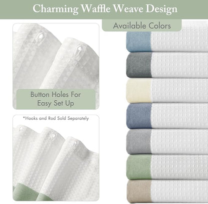 Madison Park Spa Waffle Weave Stall Shower Curtain, 36 x 72, Sage Green | Striped, Pieced Fabric Design, 3M Scotchgard Moisture Management, Hotel Quality, Modern, for Bathroom, OEKO-TEX Certified