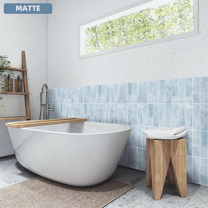 Tilingview 30 PCS Peel and Stick Backsplash Tile for Kitchen/Bathroom/Living Room, 3"x 9" Self-Adhesive Subway Tile for Backsplash, Imitation Glazed Tiles/Handmade Tiles (Matte Pastel Blue)