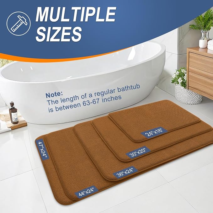 OLANLY Memory Foam Bathroom Runner Rugs 47x24, Absorbent Long Mat, Ochre | Soft Quick Dry Bath Rugs, Non-Slip Carpet, Machine Washable Mat for Bathroom Floor, Tub and Shower, Home Decor Accessories