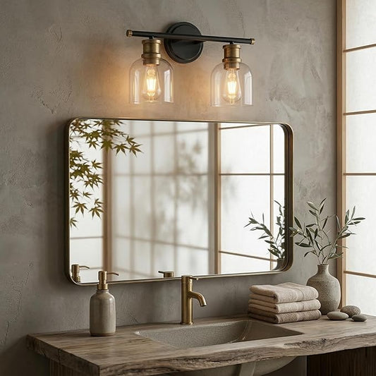 Modern Wall Sconce Lights 2 Lights Matte Black Bathroom Lighting with Clear Glass Shades Antique Brass Vintage Vanity Light Fixtures