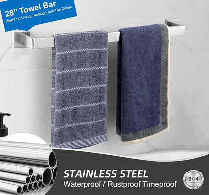Towel Bar for Bathroom 28 Inch Brushed Nickel Towel Holder 12/16/20/24/28/32/36 Inch Stainless Steel SUS304 Rustproof Towel Rack Modern Square Towel Rod for Bathroom Wall (1, Brushed Nickel, 28 Inch)
