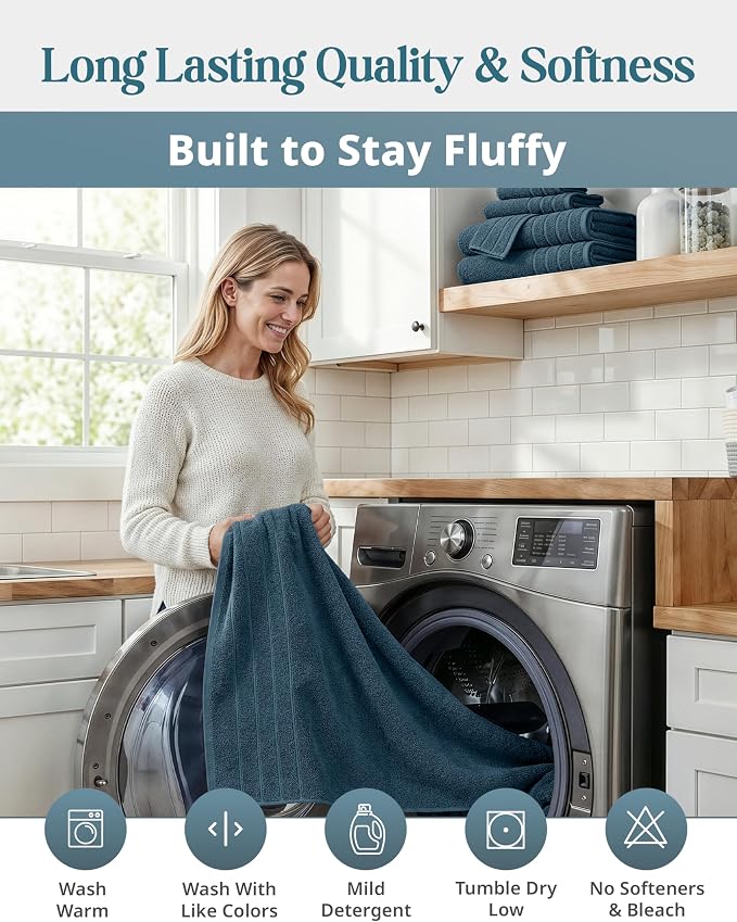 Casa Platino Bath Towel Set Quick Dry 100% Cotton 18 Piece - Steel Blue | Cotton Towels - Classic Terry Weave, Densely Woven, Coordinated Colors, Dobby Border Accent, OEKO-TEX Certified