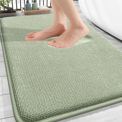 OLANLY Thick Memory Foam Bathroom Rug 32x20, Absorbent Bath Mat, Sage Green | Soft Quick Dry Bath Rugs, Non-Slip, Machine Washable Carpet for Bathroom Floor, Tub and Shower, Home Decor Accessories