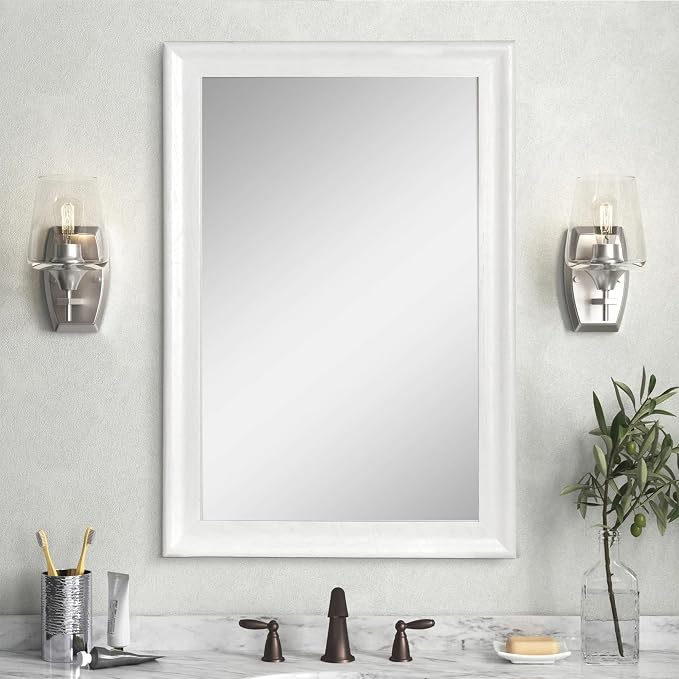 White Wall Mirror for Bathroom,Rectangle Rustic 24 x 36 inch Vanity Mirrors | Hanging Mirror with Wood Grain Pattern for Living Room,Bedroom,Entryway (24x36 inch, White)