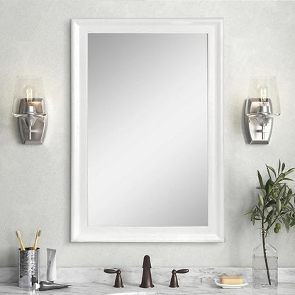 White Wall Mirror for Bathroom,Rectangle Rustic 24 x 36 inch Vanity Mirrors | Hanging Mirror with Wood Grain Pattern for Living Room,Bedroom,Entryway (24x36 inch, White)
