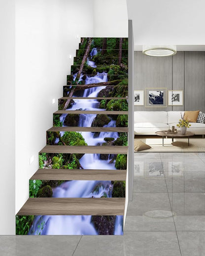 FLFK Waterfall Stair Stickers - Set of 15, Peel and Stick Stair Riser Decals, 39.3"x7.08"
