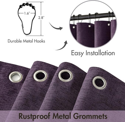 MIULEE 72"x84" Extra Long Scalloped Linen Shower Curtain Purple | Linen Textured, Waterproof, Washable, 12 Metal Hooks, Heavy Duty Cloth, Black Border, Shower Curtain for Bathroom Bathtub