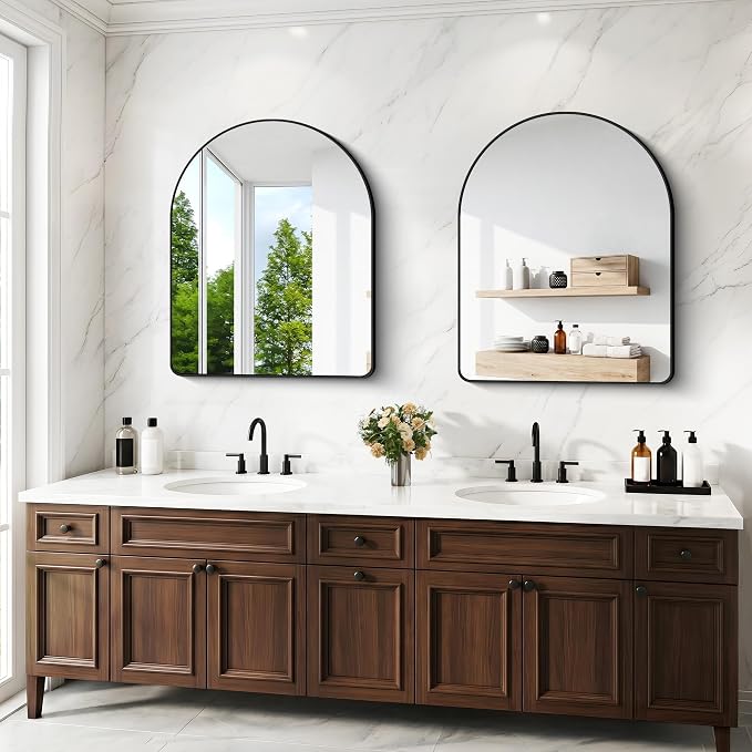 BONEWEI Arched Wall Mirror,40x48 inch Black Arched Mirror Bathroom,Large Vanity Mirror for Over Sink Metal Frame,Tempered Glass Arch Mirrors for Bedroom,Entryway,Living Room,Home Decor Shatter-Proof
