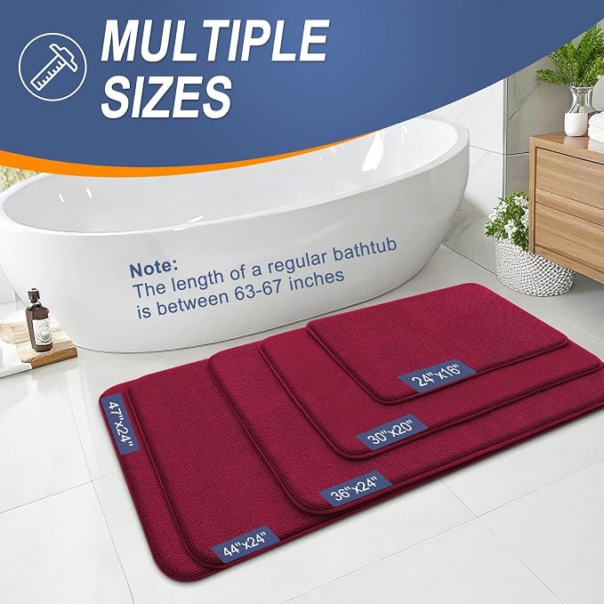 OLANLY Memory Foam Bathroom Runner Rugs 47x24, Absorbent Long Mat, Burgundy | Soft Quick Dry Bath Rugs, Non-Slip Carpet, Machine Washable Mat for Bathroom Floor, Tub and Shower, Home Decor Accessories