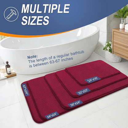 OLANLY Memory Foam Bathroom Runner Rugs 70x24, Absorbent Long Mat, Burgundy | Soft Quick Dry Bath Rugs, Non-Slip Carpet, Machine Washable Mat for Bathroom Floor, Tub and Shower, Home Decor Accessories