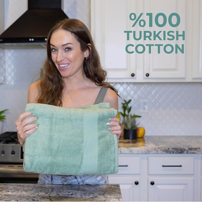 100% Turkish Cotton 6 Pcs Luxury Bath Towels, Soft & Absorbent Bathroom Towels Set (2 Bath Towel, 2 Hand Towel, 2 Washcloths)- Green