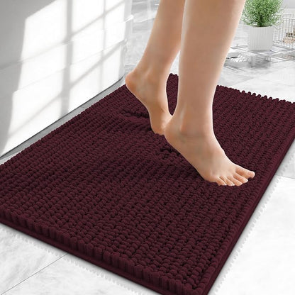 OLANLY Thick Chenille Small Bathroom Rugs Mats 24x16, Black Cherry | Soft Absorbent Bath Rugs, Rubber Backing, Machine Wash Dry, Bath Mats for Bathroom, Tub and Shower, Home Decor Accessories
