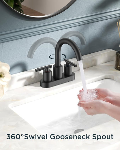 FORIOUS 2 Pack Matte Black Bathroom Faucet Centerset, 4" Commercial Faucets | 4 Inch Black Bathroom Faucet Centerset, 4 In Black Matte Bathroom Sink Faucet for Rv, Bulk, Wholesale, New construction