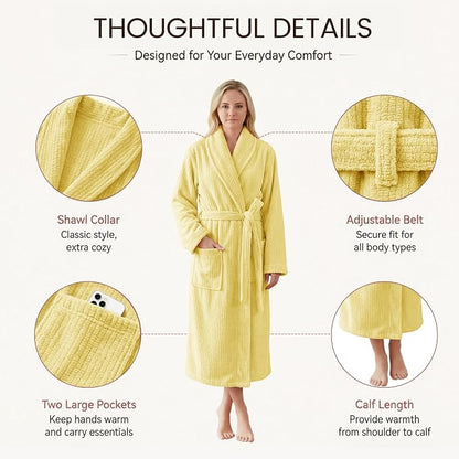 PJGGZ Women's Shawl Collar Bathrobe, Soft Long Towel Robes for Women - Super Absorbent Quick Dry yet Warm