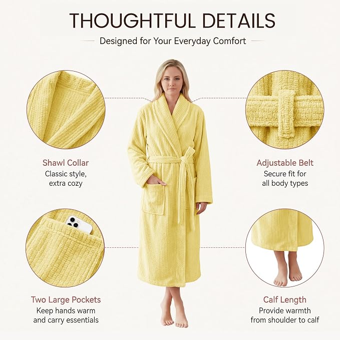 PJGGZ Women's Shawl Collar Bathrobe, Soft Long Towel Robes for Women - Super Absorbent Quick Dry yet Warm