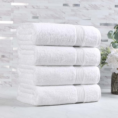 Superior Egyptian Cotton 4-Piece Bath Towel Set for Shower, Bath, Spa, Resort, Hotel, Soft Body Towels, Airbnb Essentials, Apartment, Dorm, Quick Dry, Absorbent, Bathroom Basics, White