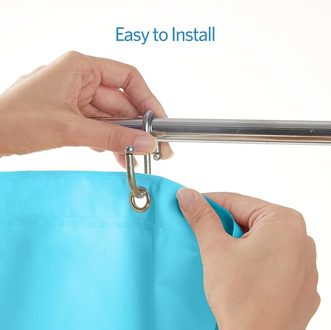 EHZNZIE Shower Curtain Liner Light Weight PEVA, Shower Liner 72x72 Inches, Waterproof, No Chemical Smell with 12 Rust Proof Metal Grommets for Bathroom Shower Curtain, Aqua