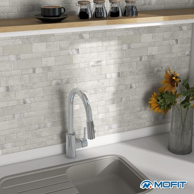 Stone Peel Stick Backsplash Tiles Kitchen Wall Cement Grey 5pcs