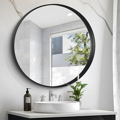 Black Round Mirror 36 inch Deep Frame Circle Mirror, Metal Framed Bathroom Mirror, Round Vanity Mirror, Circle Mirrors for Wall Entryway Bedroom Living Room Hallway