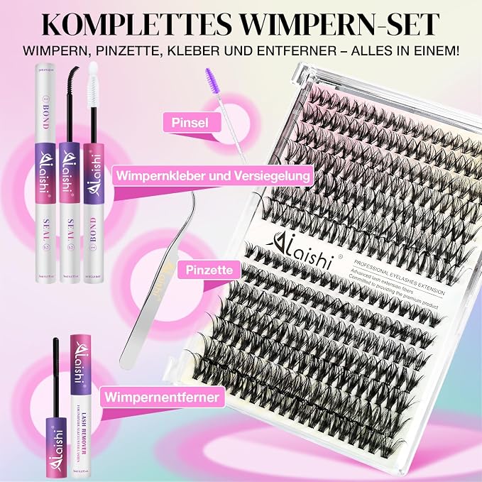 Lash Clusters Kit, DIY Cluster Eyelash Extensions 9‑16mm, 30D+40D, 280pcs Fluffy D Curl Natural Lashes with Bond & Seal,Remover,Tweezers,Brush–Fake Cat Eye Wispy Individual Clusters(MIX1-1-L)
