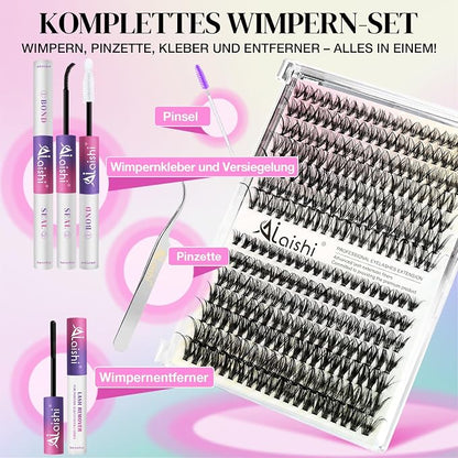 Lash Clusters Kit, DIY Cluster Eyelash Extensions 9‑16mm, 30D+40D, 280pcs Fluffy D Curl Natural Lashes with Bond & Seal,Remover,Tweezers,Brush–Fake Cat Eye Wispy Individual Clusters(MIX1-1-L)