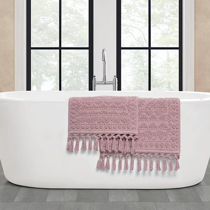 French Connection Nellore Bathroom Rugs, Set of 2 Woven and Beaded Bathroom Mats, Durable Bath Rugs, Thick Bath Mats for Bathroom and Shower Rugs, 17" x 28" and 20" x 38", Dusty Pink