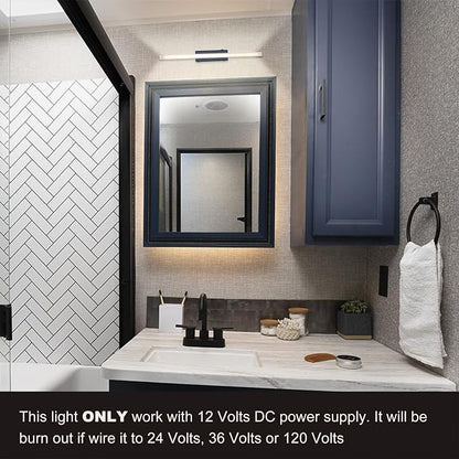 Facon 16.5Inch 12V LED RV Vanity Lights Fixtures with On&Off Switch, Matt Black Finished, RV Wall Sconces Bathroom Mirror Light with Acrylic Lens, 12Volts DC for RV, Camper, Motorhome