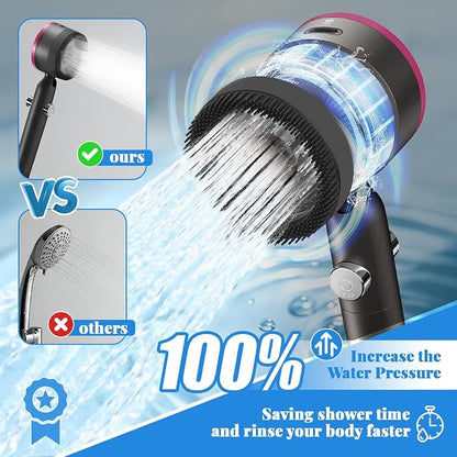 Ion Filtered Shower Head with Handheld, High Pressure 3+1Spray Showerhead with Filters&Upgraded Anti-360°Rotating Adjustable Shower Head with Wall Holder&ON/Off Switch for Dry Itchy Skin