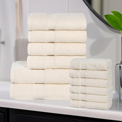 Superior 12-Piece Cotton Assorted Towel Set, Includes 6 Face Towel, 4 Hand, and 2 Bath Towels, Home, Bathroom, Guest Bath Essentials, Quick Dry, Absorbent, Franklin Collection - Ivory
