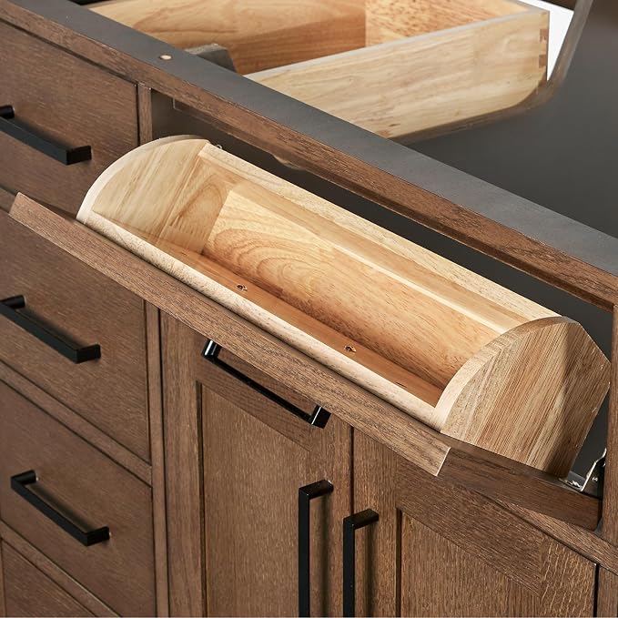 ARIEL Hepburn 60-inch Bathroom Vanity Base Cabinet,Solid Wood, 4 Soft Closing Doors, 6 Dovetail Drawers, Brown Oak