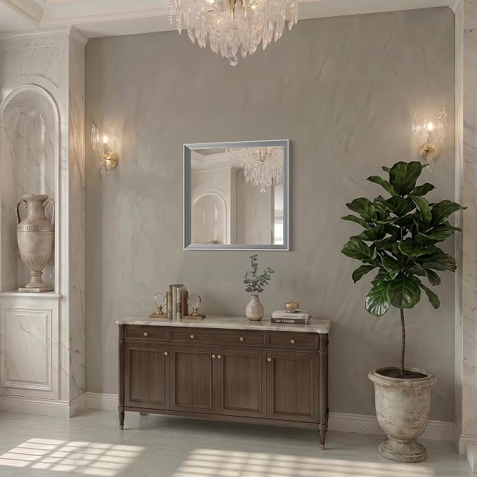 DESBING 24"x24" Silver Bathroom Mirrors for Over Sink | Tempered Glass, Metal Frame, Rectangle Vanity Wall Mirror for Bathroom, Living Room, Bedroom, Horizontally or Vertically
