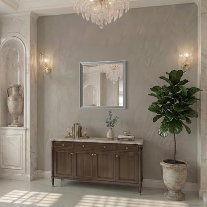 DESBING 24"x24" Silver Bathroom Mirrors for Over Sink | Tempered Glass, Metal Frame, Rectangle Vanity Wall Mirror for Bathroom, Living Room, Bedroom, Horizontally or Vertically