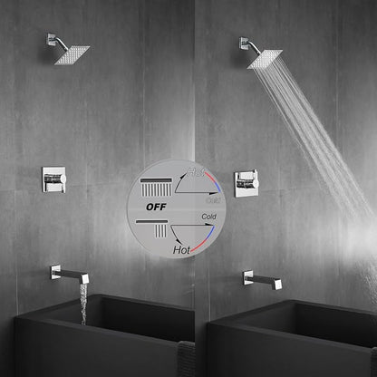 SOOOHOT Shower Faucet Set, Tub Shower Faucet with 6-Inch Rainfall Shower Head and Tub Spout, Shower Tub Faucet Set Complete (Included Shower Valve), Tub Shower Trim Kit, Polished Chrome