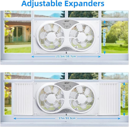 BEYOND BREEZE Window Fan Reversible Airflow, 9" Dual Window Fan with 3-Speed 3 Modes (Cool, Circulate, Exhaust), Remote Control Twin Window Fan 23.5" to 37" Adjustable Width for Bedroom, Kitchen, Home