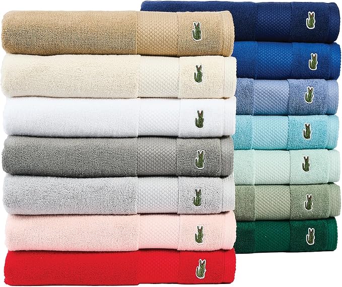 Lacoste Heritage 100% Supima Cotton Wash Cloth, White, 13" x 13" – Highly Absorbent & Quick Drying, Premium Super Soft Bath Towel, Bathroom Essential, Gift for All Occasions, Machine Washable