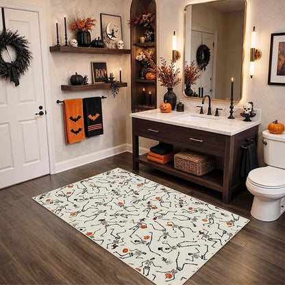 Tribesigns Washable 3x5 Halloween Area Rugs for Entryway Door, Ultra Thin Non-Slip Kitchen Rug, Funny Skeleton Indoor Carpet for Office Bathroom Living Room Kids Bedroom Decor, Beige/3x5