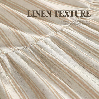Farmhouse Shower Curtain Ruffle Linen Cream-Beige Stripe 72"W x 96"L | Farmhouse Boho, Striped, Bottom Ruffle, Linen Fabric, Rustic, Country, Natural Look, Washable, for Bathroom Bathtub