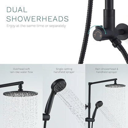 Fennocasa Polaris 3 Rain Shower System, 8” Rainfall Shower Head and Handheld Shower Combo, includes 3-Setting Handheld Spray, Height Adjustable Shower Wand Holder, 60” Hose (2.5 GPM Matte Black)