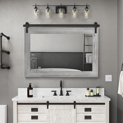 COGOOD Farmhouse Bathroom Mirrors for Over Sink - 30 x 41 Grey | Rustic Barn Door Wood Framed Vanity Mirror for Entryway, Living Room, Bedroom, Dresser Wall Decor