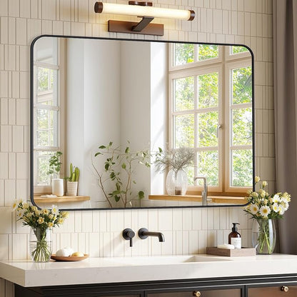 Bathroom Mirror 40" x 30", Large Rectangle Wall Mirror, Black Metal Frame Wall Mounted Mirrors for Bathroom, Vanity, Bedroom, Entryway Decor(Horizontal/Vertical)