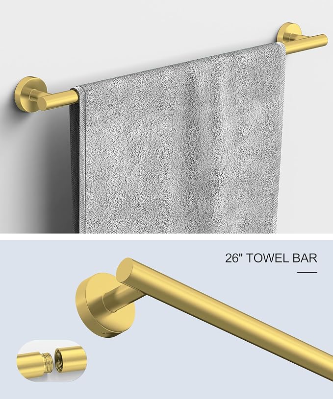 6 Pcs Brushed Gold Bathroom Accessories Hardware Set SUS304 Stainless Steel | Towel Rack and Toilet Paper Holder Set Bath Towel Bar Set Wall Mounted for Bathroom Kitchen by HOMEMYSTIQUE